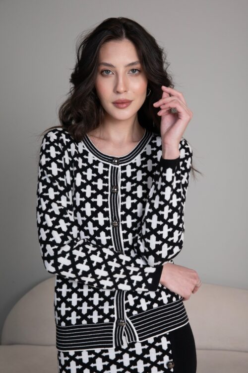 Kardigan z úpletu v čierno/bielej farebnej kombinácii